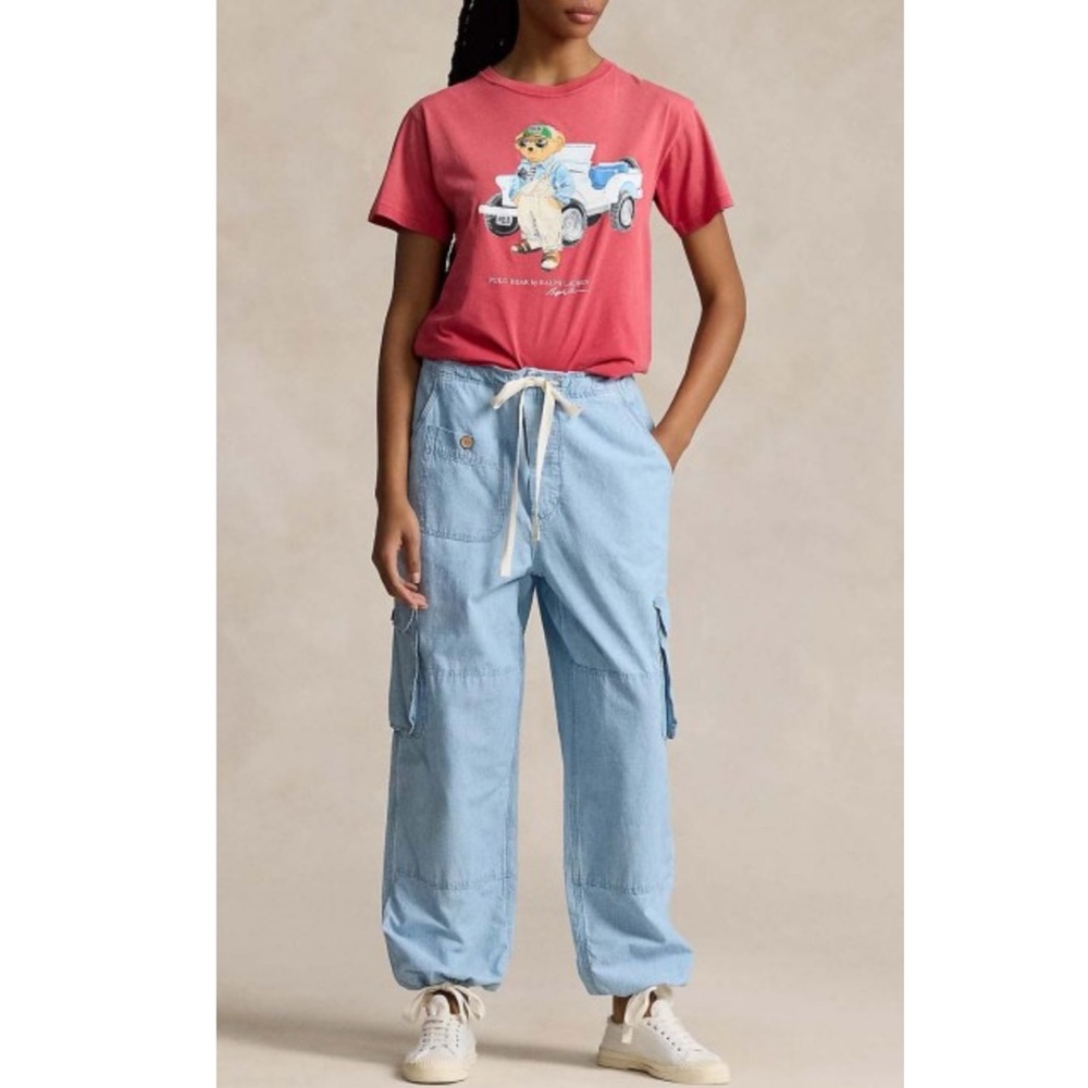 BOGO! Polo Ralph Lauren Chambray Cargo Drawstring Jeans Light Wash Blue 4